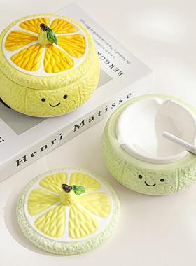 创意新款夏日限定可爱柠檬陶瓷烟灰缸家居装饰摆件酒店烟灰缸送礼