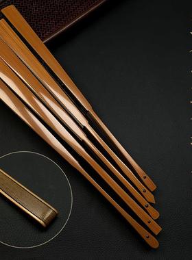 95寸16方郭炜文玩折扇乌木芯三合青高级玉竹扇子手工扇骨复古