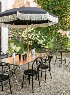 黑色户外遮阳伞庭院花园室外露台太阳伞海边沙滩流苏伞大号雨伞