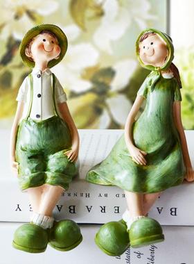 创意欧式家居酒柜装饰品结婚田园情侣吊脚娃娃花园布置小摆件