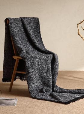 黑色呢绒简约风床尾毯搭巾酒店民宿沙发床上装饰毯样板房间软装