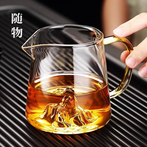 公道杯玻璃加厚分茶器倒茶公杯功夫茶具带滤茶器一体茶漏三件套高