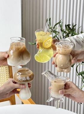 ins风网红创意造型玻璃水杯子搞怪秦始皇奶茶杯个性咖啡杯果汁杯