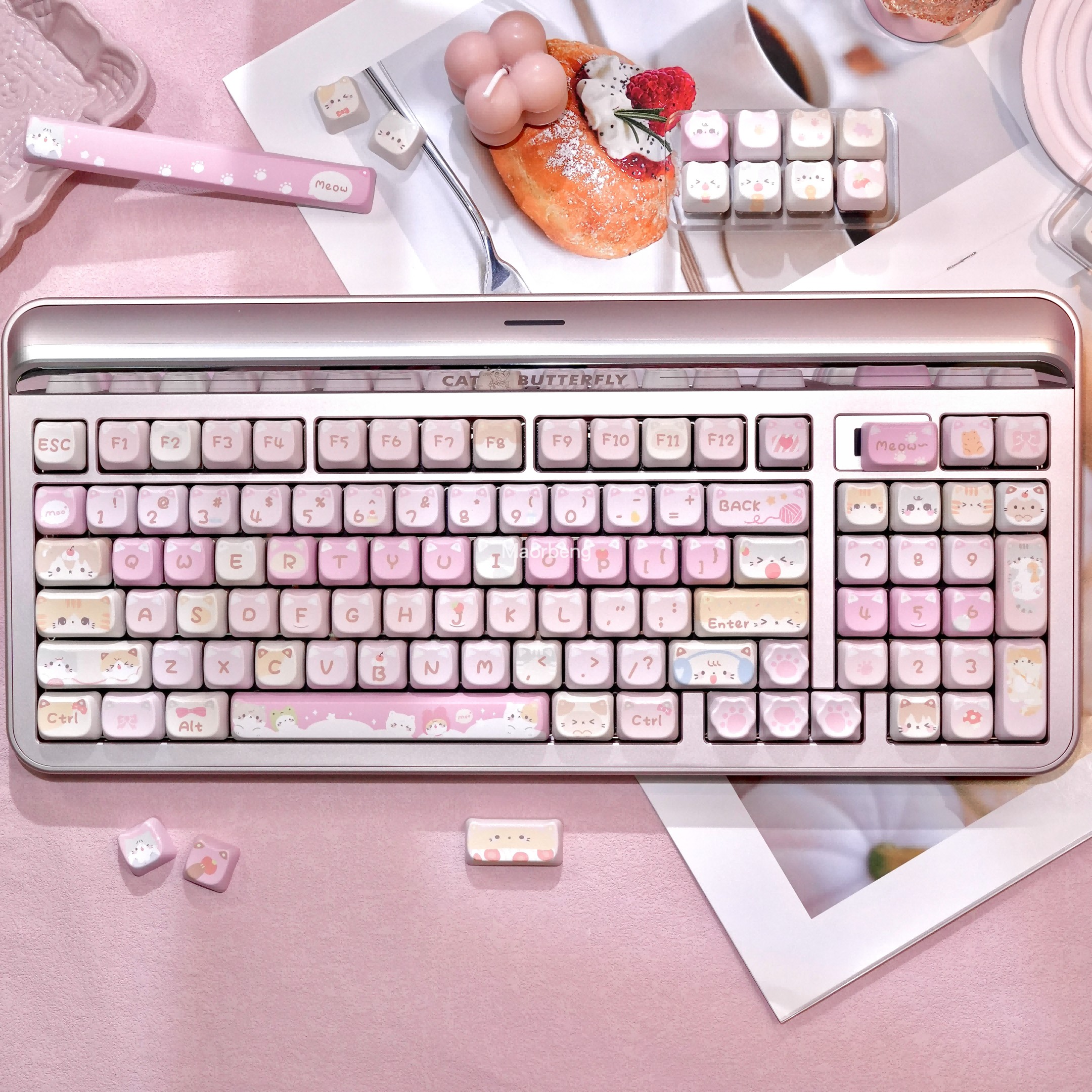 猫尔本喵喵小队MAO高度全五面热升华机械键盘140大全套十字键帽粉