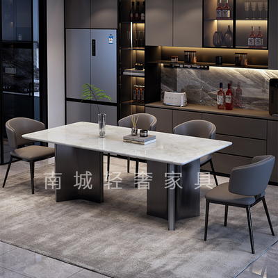 轻奢高级感大理石餐桌椅组合现代简约2025新款吃饭长方形桌子家用