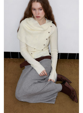 in modo diverso 原创设计羊毛绒复古扭绳绞花围脖两件套毛针织衫