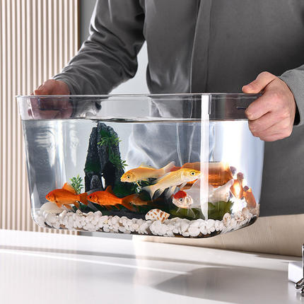 新款塑料鱼缸带盖高清透明水族缸金鱼缸乌龟饲养缸桌面小型水草缸