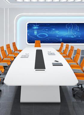 白色烤公漆HYZ会议桌大型议桌长桌时简会约现代办室洽尚谈桌椅组