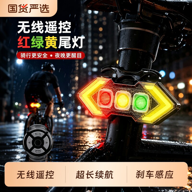 自行车转弯尾灯智能无线遥控车灯山地车单车夜骑行高效充电长续航