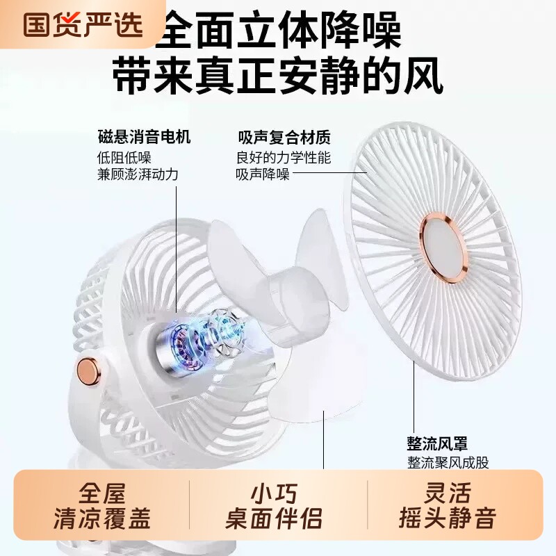 【全网爆款】空气循环扇桌面台扇家用静音小风扇省电夜灯调节风扇
