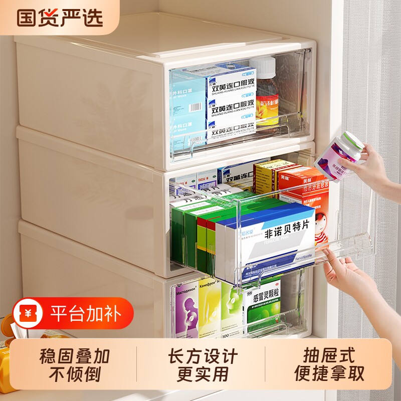透明药箱抽屉式收纳盒药物桌面药品收纳柜大容量家用储物抽拉分层