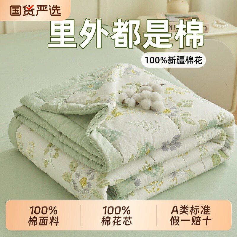 空调被夏凉被纯棉全棉可机洗里外100%棉新疆棉花夏季被芯双人