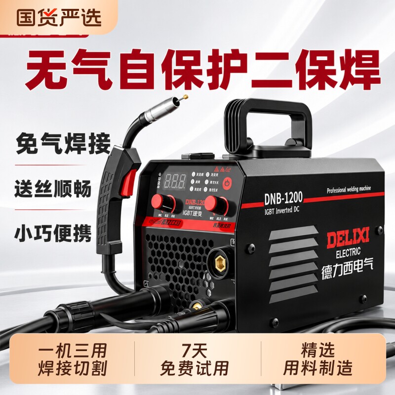 德力西无气二保焊机电焊机220v家用不锈钢氩弧焊机小型两用一体机