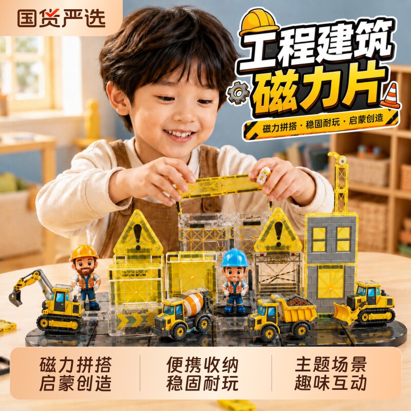 儿童迷你磁力片便携口袋工程主题积木益智玩具强磁互动消防早教图片