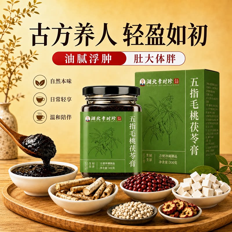 李时珍五指毛桃茯苓膏伏湿膏调理脾胃湿气虚胖舌苔厚赤小豆养生膏图片