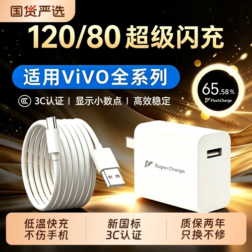 适用VIVO系列充电器120W超级闪充80W快充头IQOO/Neo7/pro/Neo8/9/10Pro/X200插头正品套装双typec快充数据线