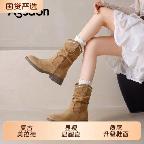 奥古狮登复古短靴女士美拉德爆款