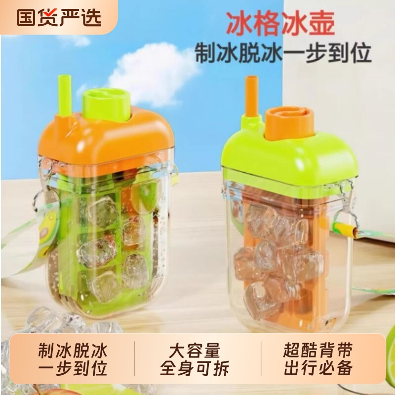 新款大容量保冷冰格水壶便携户外食品级水杯锁冷带盖多功能冰壶