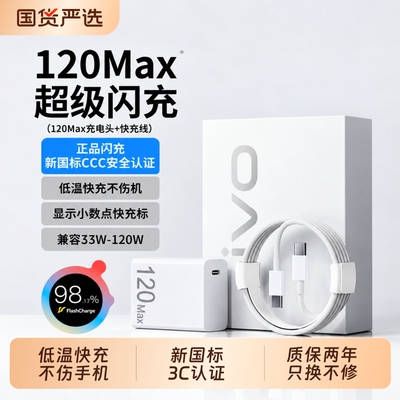 vivo120W充电器超级闪充iqoo原装快充手机充电头氮化镓Fold3/iqoo13/12/15/neo8/9/10正品套装双typec数据线