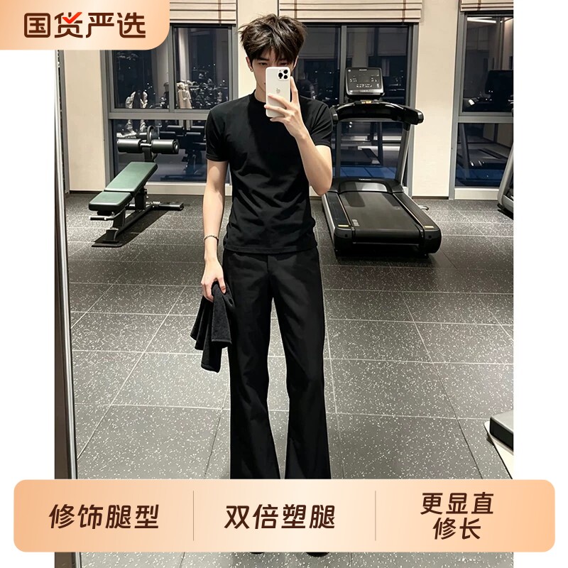 cleanfit黑色微喇弯刀西裤男款高级感垂坠感西装裤高个子加长裤子图片