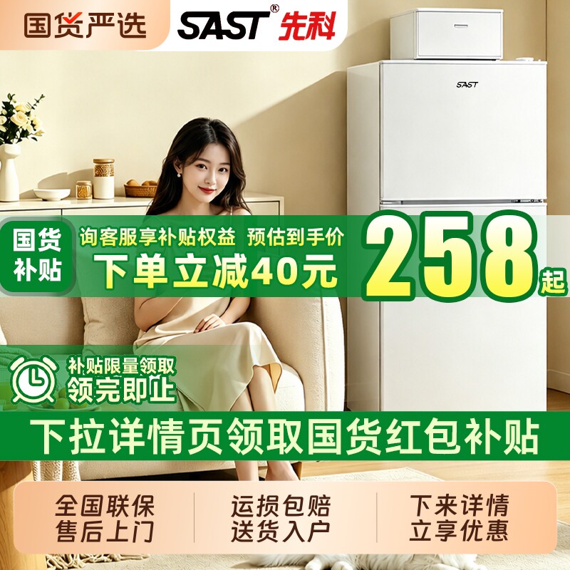 SAST先科冰箱家用一级节能小型冷冻冷藏出租房降噪电冰箱省电双门 - 实物图
