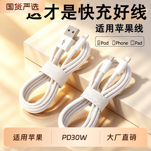 快冲数据线冲 适用iPhone14苹果13ipad平板12充电线快充闪充pd器11头pro短xr冲6/7平板8P车载2米pd30W加长usb