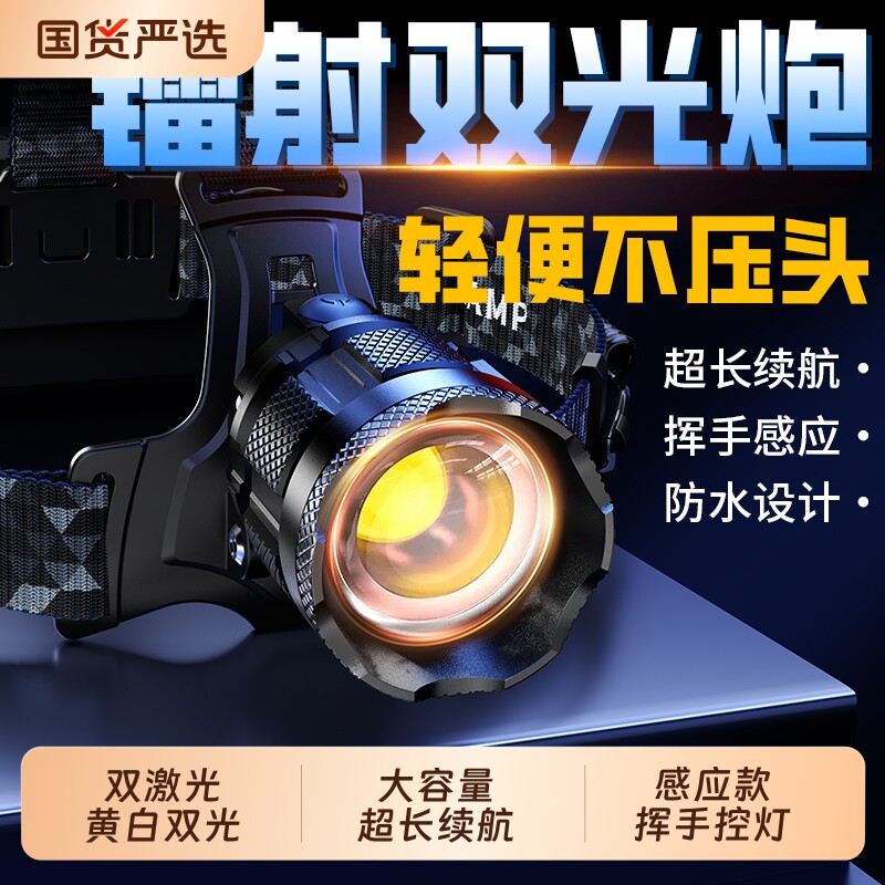 头灯2026新款强光超亮头戴式感应夜钓灯户外登山照明超长续航矿灯