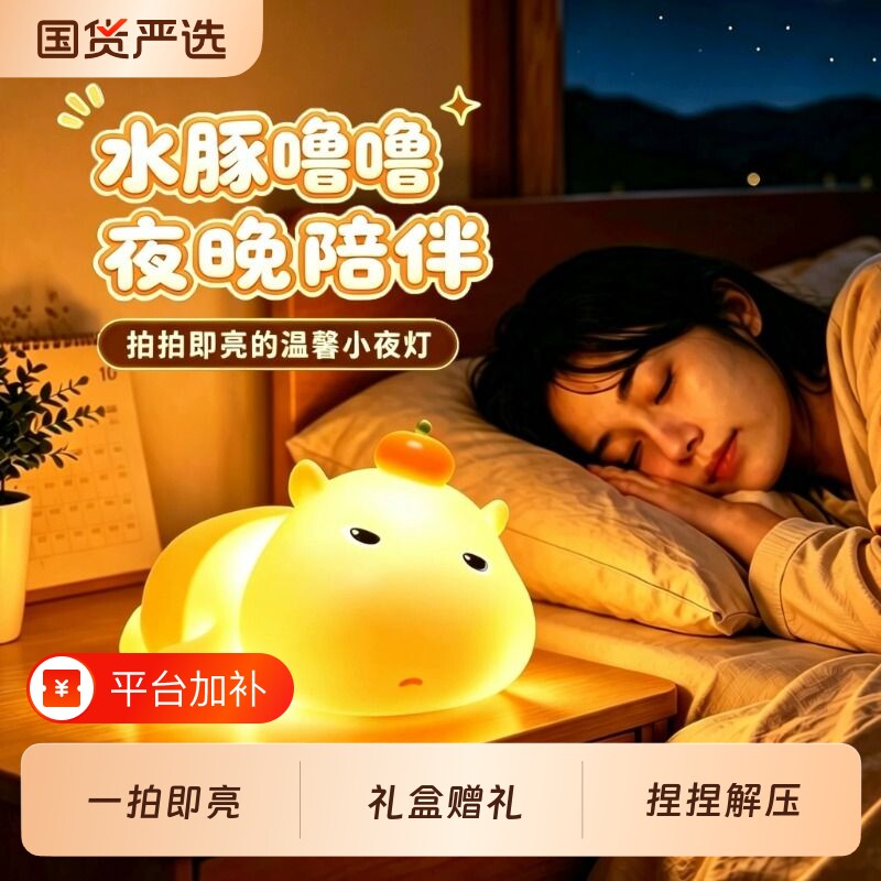 生日礼物女生送朋友给男生实用的水豚噜噜拍拍小夜灯卧室睡眠摆件