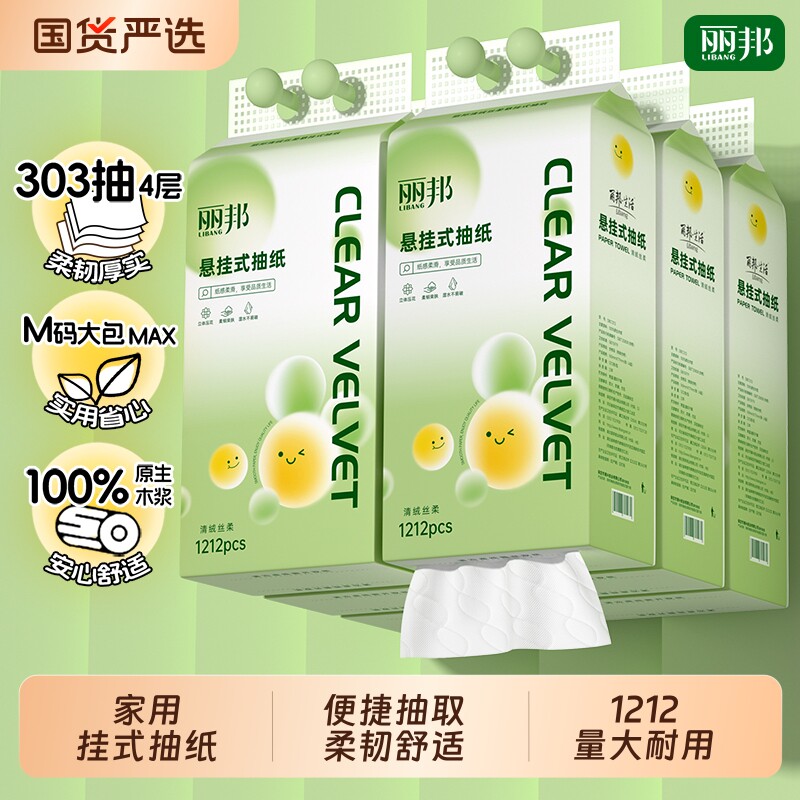 丽邦提挂式抽纸悬挂抽取式卫生纸家用擦手纸厕纸大包平板卫生纸巾图片