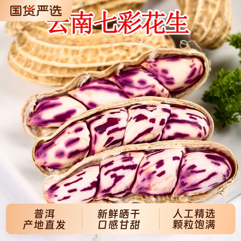 七彩花生米云南特产带壳2025花生粒熟咸干五彩花生新鲜晒干普洱