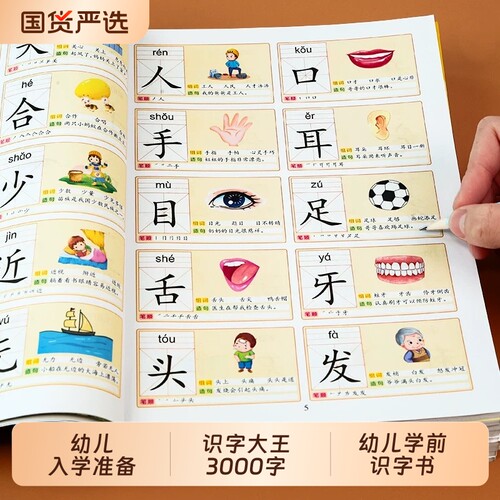 幼儿识字书 识字大王3000字全4册学前班宝宝早教启蒙教材全套幼小衔接看图识字认字教材书3—6岁有声伴读大图识字认字早教儿童绘本