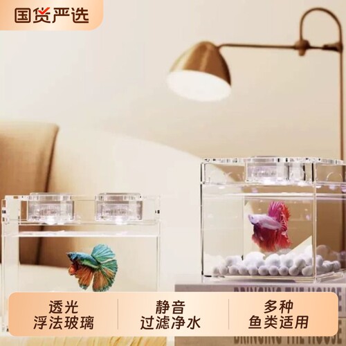 办公室金鱼缸桌面生态斗鱼缸造景家用客厅免换水懒人塑料鱼缸方形