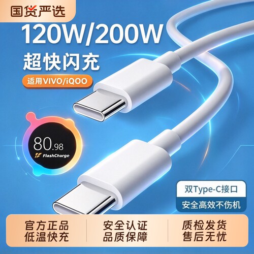 官方正品适用VIVO数据线200W闪充x90/PRO充电线IQOO双Type-C接口120w快充线器10/11Pro手机neo7/8笔凤原套装