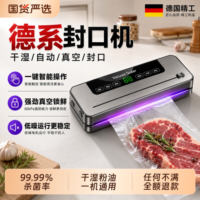 德国抽真空封口机家用小型保鲜密封压食品包装机自动密封机塑封机