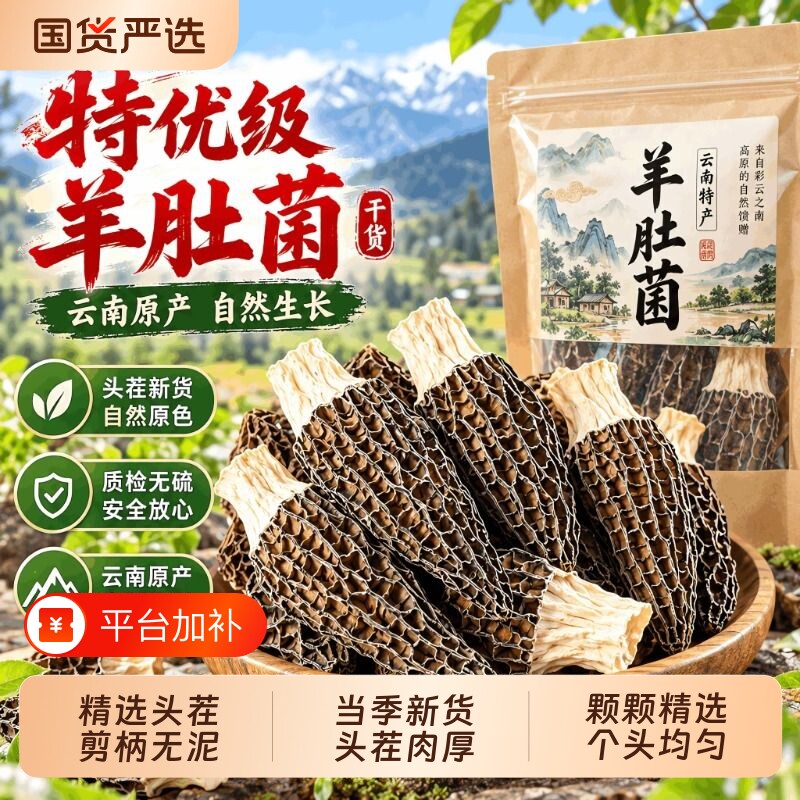 云南正品羊肚菌官方菌菇类干货礼盒特产非野生特产牛肚菇蘑旗舰店