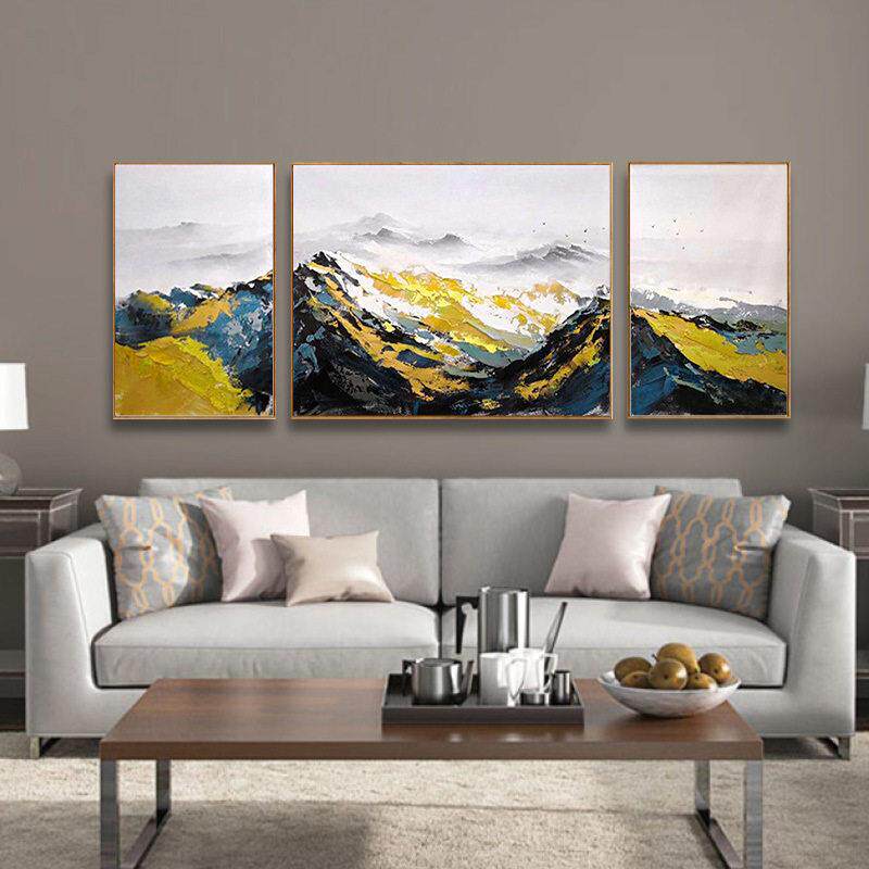 顺丰印象斑斓 群山圣景 手绘油画 轻奢现客厅三联画沙发背景墙