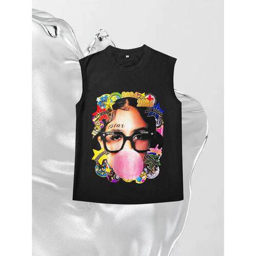 跨境Men's Cartoon Girl Print Tank Top Regular Fit Casual
