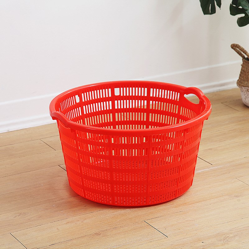 加厚塑料大号周转篓水产运输框圆形箩筐衣物收纳筐穿绳腰箩西瓜筐