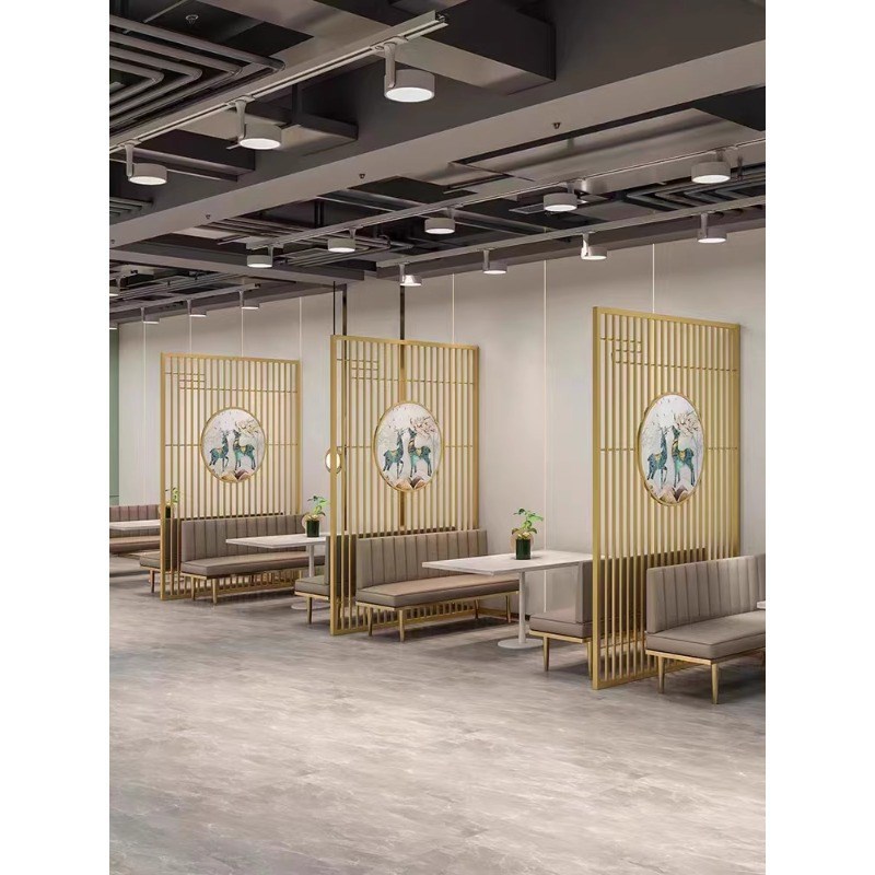 餐厅卡座隔断火锅烧烤店遮挡屏风装饰新中式铁艺镂空玄关格栅商用