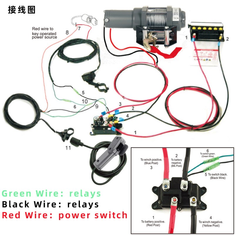 电动绞盘开关控制线继电器手柄遥控无线配件维修越野车改装自救