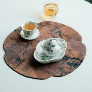 手绘白瓷铃兰花海棠壶承家用功夫点心盘陶瓷干果碟小清新茶承壶垫