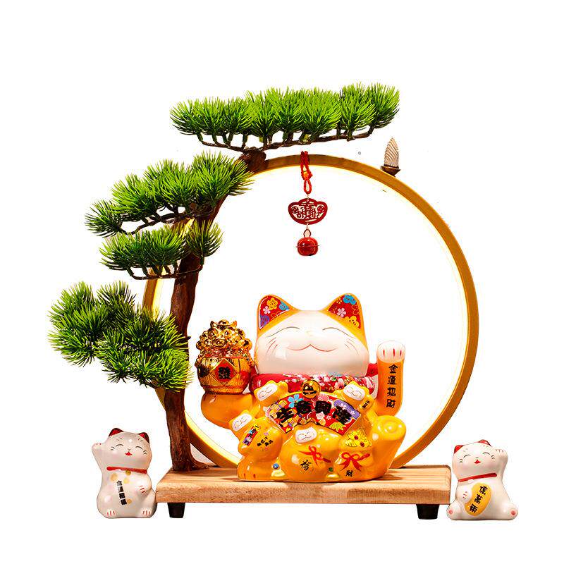 招财猫灯圈大号摆件电动摇手收银台家居店铺开业创意礼品陶瓷摆件