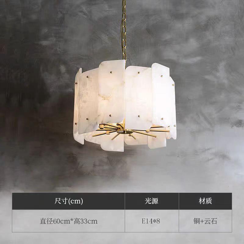 新中式云石吊灯全铜客厅灯现简约大气餐厅吧台灯别墅卧室楼梯灯