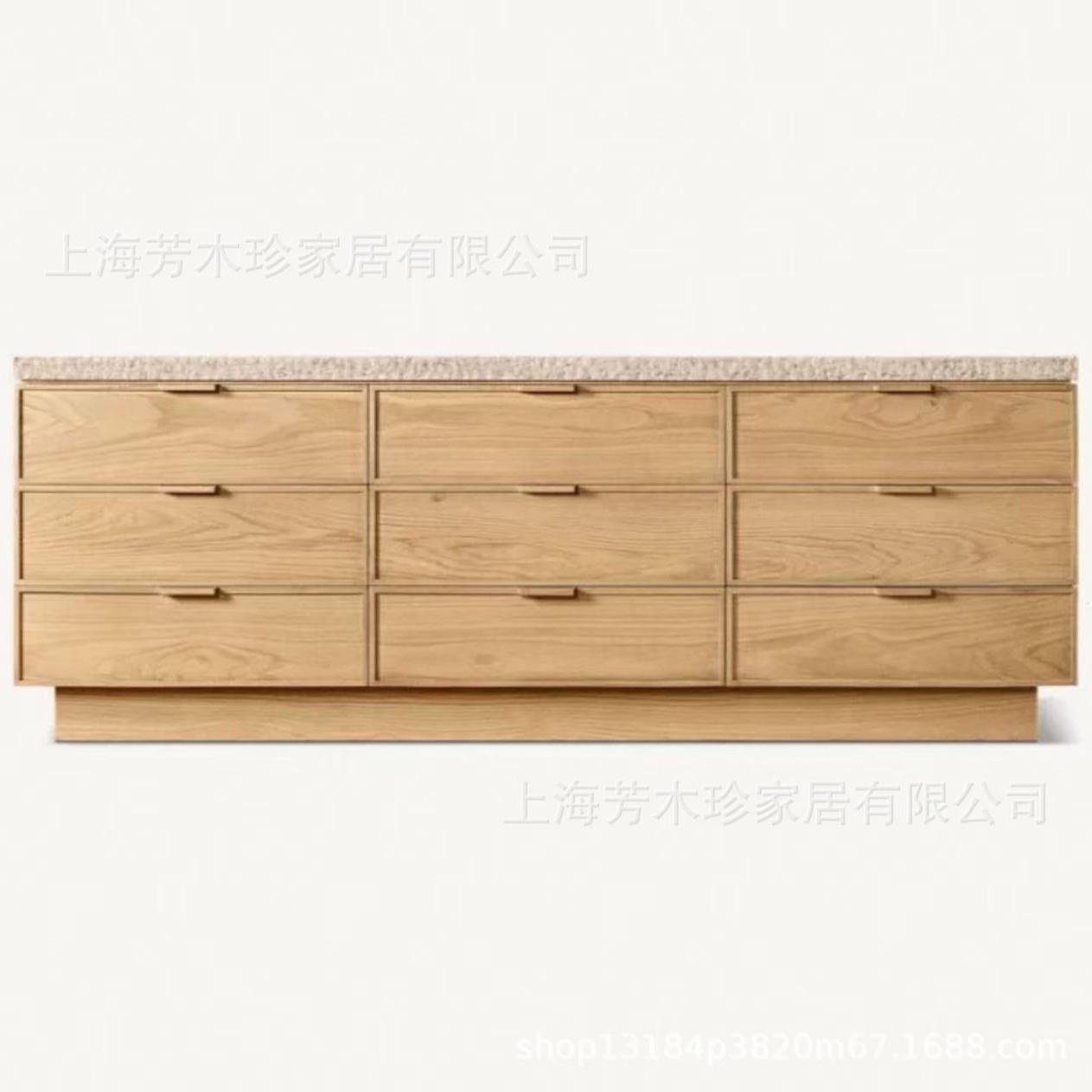 RH美式实木玄关洞石台面斗柜抽屉收纳展示柜卧室床尾梳妆台斗柜