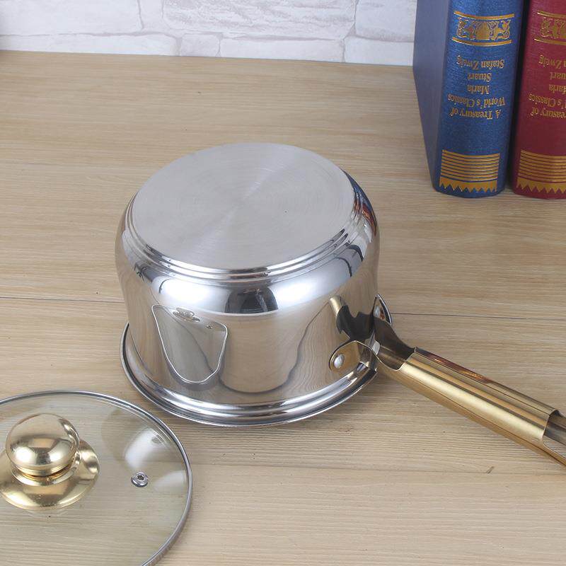 cookware set不锈钢10件套锅具厨房烹饪奶锅出口炖汤锅镀金手把
