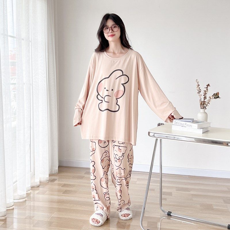 卡通圆领加肥加大码情侣睡衣女200斤春秋长袖纯棉男士家居服套装,女士内衣/男士内衣/家居服,睡衣/家居服套装,淘宝优惠券,粉丝福利购,淘宝优惠卷