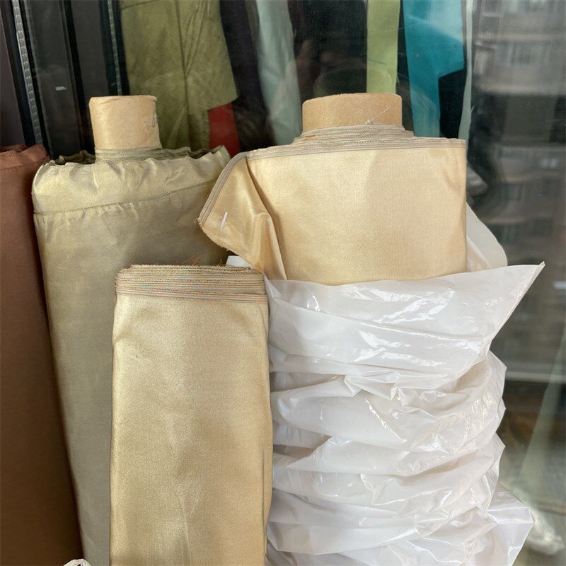 纯色平纹塔夫绸挺阔100真丝布料晚装礼服设计师面料手工卡其绿色