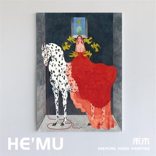 精选法式复古骏马纯手绘油画客厅抽象人物中古风挂画小众艺术玄关