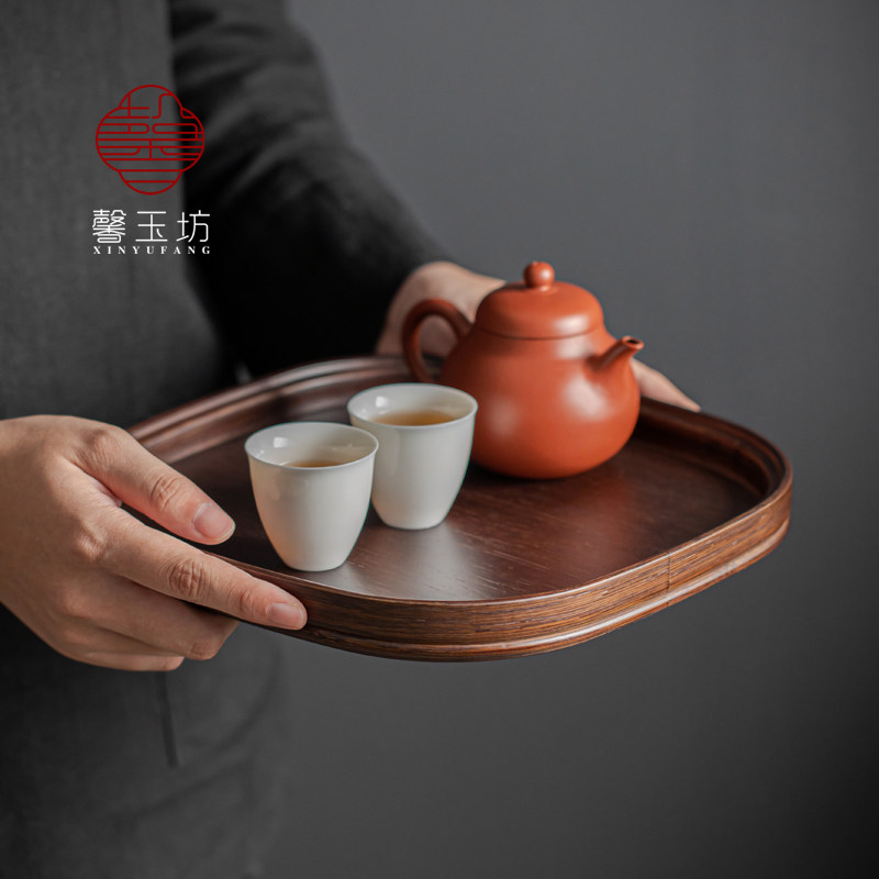 日式全竹四方形圆角托盘放茶杯水杯子茶盘家用现代小型茶海干泡台