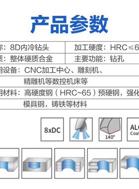8D定柄内冷钨钢钻头深孔内出水合金钻头加长高硬硬质合金麻花钻头